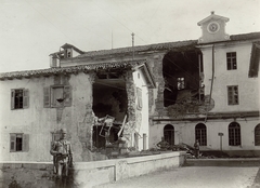 Italy, Gorizia, Piedimonte del Calvario városrész (ekkor Podgora néven önálló), a megrongált papírgyár., 1915, Österreichische Nationalbibliothek, soldier, war damage, Fortepan #212579