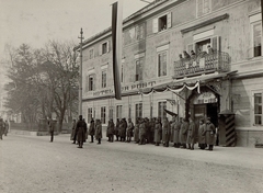 Olaszország, Brunico, (ekkor Bruneck), Graben / Via Bastioni (Alleeplatz) 9., Hotel Post., 1916, Österreichische Nationalbibliothek, Fortepan #212607