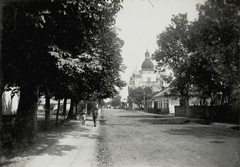 Ukraine, Stryi, Bohdan Hmelnickij utca (ekkor Lembergerstrasse), háttérben a Gyümölcsoltó Boldogasszony-templom., 1915, Österreichische Nationalbibliothek, Fortepan #212655