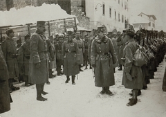 Olaszország, Fiemme-völgy, a felvétel 1917. január 18-án készült, IV. Károly magyar király dél-tiroli látogatása idején., 1917, Österreichische Nationalbibliothek, szemle, Fortepan #212783