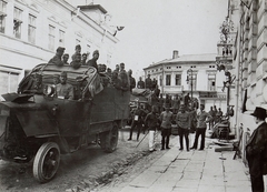 Ukrajna, Kolomija, a felvétel a Teatralnaja utca (ekkor ulica Kościuszki) 22. szám előtt készült., 1917, Österreichische Nationalbibliothek, teherautó, Fortepan #212910