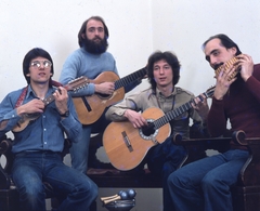 Hungary, Kaláka együttes: Huzella Péter, Gryllus Vilmos, Radványi Balázs, Gryllus Dániel., 1979, Urbán Tamás, Fortepan #213800