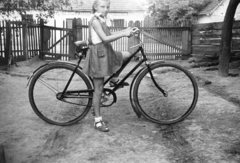 1955, Várkonyi Andrea, bicycle, teenager, girl, lath fence, Fortepan #213977