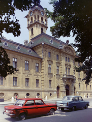 Magyarország, Szeged, Széchenyi tér, Városháza., 1970, FŐFOTÓ, színes, Moszkvics-márka, rendszám, NSU-márka, Moszkvics 408, NSU Typ 110, Fortepan #214467