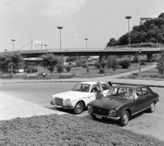 Hungary, Budapest I., Hadnagy utca a Krisztina körút közelében. A felvétel a Rác fürdő előtti parkolóban készült., 1971, FŐFOTÓ, Volvo-brand, Peugeot-brand, number plate, Budapest, Fortepan #215154