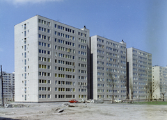 Hungary, Budapest XIV., Füredi utcai lakótelep. Újváros park a Csertő utca felől nézve, középen az Újváros park 4-5, jobbra a Csertő utca 18-20, balra hátul a Tihany utca 42-44. A fotó az egy évvel később tűz pusztította Csertő utca 12-14 déli végétől nem messze készült., 1971, FŐFOTÓ, Budapest, Fortepan #215343