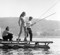 Magyarország, Budapest V.,Budapest I., stég a pesti Duna-partnál, háttérben az Erzsébet híd és a Gellért-hegy., 1973, FŐFOTÓ, Budapest, Fortepan #215712