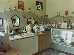 1973, FŐFOTÓ, pastry shop, colorful, ice cream, neon sign, cash register, coffee machine, waiter, Fortepan #216073