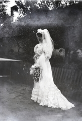 1912, Major Lajos, wedding ceremony, bride, white dress, looking back, Fortepan #216355