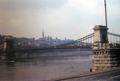 Magyarország, Budapest, Széchenyi Lánchíd., 1970, Fortepan, színes, híd, látkép, Duna, függőhíd, árbóc, kváderkő, William Tierney Clark-terv, Fortepan #21658