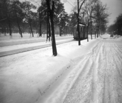 Magyarország, Budapest XIV., Hermina (Május 1.) út és az azóta megszűnt 25- ös villamos., 1960, Pohl Pálma, Budapest, havas táj, Fortepan #217426