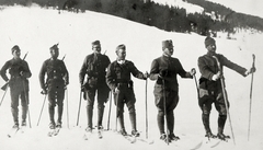 Ausztria, Zillertal, jobb oldalon Szabó Béla Leó festőművész áll., 1916, Törökbálint Anno - Magyarszéky Gábor, férfiak, síléc, híres ember, Fortepan #217549