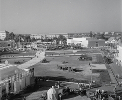 Magyarország, Budapest X., Mezőgazdasági Kiállítás az Albertirsai úti vásár területén. Háttérben a Lóversenypálya tribünje., 1954, Kotnyek Antal, Ráth Károly, Budapest, látkép, sátor, Fortepan #21770