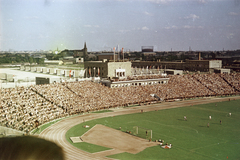 Magyarország, Népstadion, Budapest XIV., a Bp. Kinizsi - Bp. Vasas labdarúgó Esti Kupa-döntő, 1954. augusztus 20-án., 1954, BL, Budapest, nézőtér, színes, Fortepan #218359