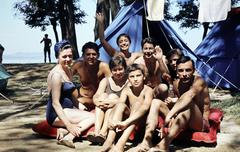 1960, Darányi Sándor, colorful, tent, camping, air mattress, Fortepan #218508