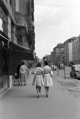 Hungary, Budapest VIII., az Üllői út a Nagy Templom utca felől, a 66/A számú háztól a Nagyvárad tér felé nézve., 1961, Krantz Károly, Budapest, street view, awning, pastry shop, Fortepan #219254