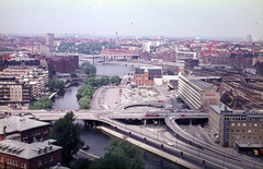 Svédország, Stockholm, kilátás a Stadhustornet-ből (a Városháza tornyából) a Klara Sjö csatorna felé, elótérben jobbra Klara Post Terminal látható., 1971, Mezey András, Fortepan #219675