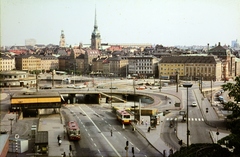 Sweden, Stockholm, előtérben a Södermalmstorg, szemben a Stadsholmen-en a Német templom (Tyska kyrkan)., 1980, Mezey András, crosswalk, Fortepan #219710