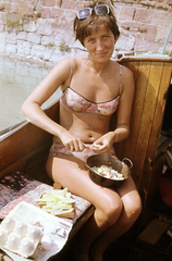 1965, N. Kósa Judit, színes, napszemüveg, bikini, főzés, vitorláshajó, Fortepan #219977