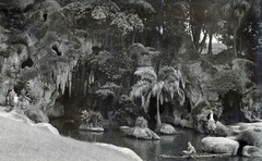 Brazil, Rio de Janeiro, Quinta da Boa Vista, mesterséges barlang a parkban., 1919, Horváth Ida, palm tree, boating, Fortepan #220304