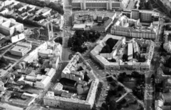 Magyarország, Nyíregyháza, légifotó, középpontban a Kossuth tér a római katolikus székesegyházzal. Jobbra alul a Hősök tere., 1983, Ördögh János, légi felvétel, Fortepan #220346