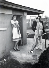 1940, Kádár Attila, socks and sandal, striped dress, Fortepan #220449