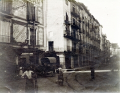 Spanyolország, Zaragoza, Avenida de César Augusto (plaza del Mercado) a plaza del Pilar-Murallas (calle de Antonio Perez) felé nézve, balra a Calle de San Blas torkolata., 1915, Jakucs János, Honti család, Fortepan #220782