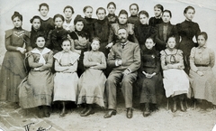 1900, Poór Zoltán dr., class photo, tableau, Girls' school, moustache, arms crossed over the chest, Fortepan #221426