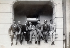 1900, Poór Zoltán dr., tableau, high school, matura exam, boys' school, sitting on a wall, Fortepan #221428