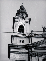 Magyarország, Budapest VIII., Horváth Mihály tér, Szent József-templom., 1956, Matthaeidesz Konrád, épületkár, Budapest, templomtorony, forradalom, Fortepan #221664