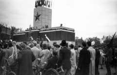 1961, Bary Zsuzsa, march, 1st of May parade, bicycle, crutch, Red Star, Fortepan #221966