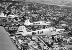 Magyarország, Hajdúszoboszló, Zlin-381 Fecske típusú repülőgép a város felett., 1952, Nasztanovics Ferenc, repülőgép, Zlin-márka, Zlín Z381 Fecske, légi felvétel, Fortepan #222070