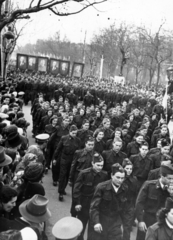 Magyarország, Budapest VI., Andrássy (Sztálin) út, április 4-i katonai díszszemle és felvonulás résztvevői., 1952, Nasztanovics Ferenc, Budapest, katonai parádé, Fortepan #222147