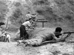 Hungary, Dunakeszi, repülőtér, a Magyar Repülő Szövetség I. Országos Sportbajnoksága 1952. augusztus 20-án., 1952, Nasztanovics Ferenc, telescope, gun, shooting, Fortepan #222157