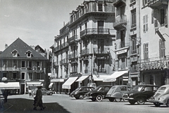 Franciaország, Aix-les-Bains, Place Carnot., 1959, Pozsgay Eszter, épület, parkoló, árnyékoló, Fortepan #222290