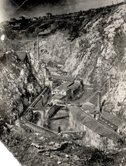 Croatia, Rijeka, Recsina folyó völgye, Smith és Meynier papirgyára., 1919, Almássy László, bird's eye view, canyon, factory chimney, Fortepan #223192