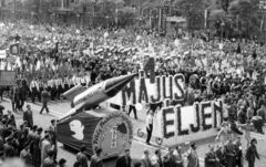 1960, Bagi Krisztina, ad truck, rocket, march, 1st of May parade, Fortepan #223221