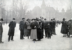 Magyarország, Városliget, Budapest XIV., jégpálya a Városligeti-tavon, háttérben a Vajdahunyad vára., 1911, Róna Annamária, Budapest, Fortepan #223420