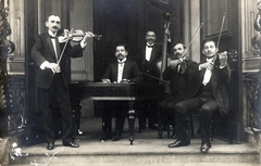 1913, Kellerné Alánt Andrea, zenekar, nagybőgő, cimbalom, hegedű, hangszer, cigányzenész, Fortepan #223806