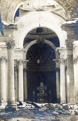 Olaszország, Asiago, Piazza Giovanni Carli, Duomo di San Matteo Apostolo., 1917, Egri János, templom, háborús kár, Fortepan #223946