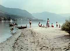 Magyarország,Dunakanyar, Zebegény, a felvétel a Zebegényi-sziget déli csúcsáról készült., 1957, Kieselbach Tamás, színes, folyópart, strand, Fortepan #224314