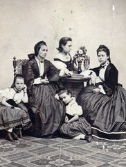 1900, Lechner hagyaték, kids, women, flower, staged, tableau, Fortepan #224913