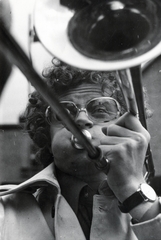 Hungary, Maynard Ferguson jazz trombitás., 1982, Ránki Júlia, portrait, grimace, musician, Fortepan #225251