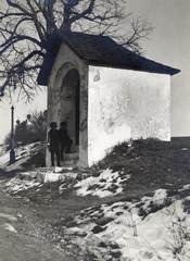 Magyarország, Gellérthegy, Budapest XI., Kálvária, előtérben egy stáció-fülke a Szirtes út közelében, háttérben a fák között a Kálvária kápolna., 1924, Vincent Till Baumgartner, Budapest, kálvária, Fortepan #225445