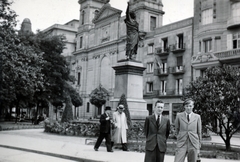 Magyarország, Budapest V., Petőfi tér, Petőfi Sándor szobra (Huszár Andor, 1882.), mögötte az ortodox székesegyház., 1943, Vincent Till Baumgartner, szobor, Petőfi-ábrázolás, Budapest, székesegyház, Fortepan #225507