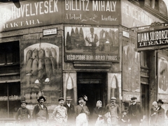 Hungary, Budapest VI., Lehel utca 5., a felvétel Billitz Mihály kereskedő üzlete előtt, a Bulcsú utcai sarkon készült., 1907, Vincent Till Baumgartner, store display, Diana rubbing alcohol, Budapest, Fortepan #225529