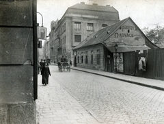 Magyarország, Budapest VIII., Bérkocsis utca a Víg utca - Tolnai Lajos utca közötti szakaszon, távolban a Népszínház utca melletti épület látható., 1929, Vincent Till Baumgartner, Budapest, felirat, kovácsműhely, Fortepan #225562