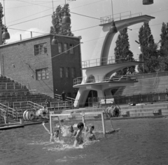 Hungary, Margit Islands, Budapest, Hajós Alfréd Nemzeti Sportuszoda., 1965, Magyar Rendőr, swimming pool, water polo, diving tower, Fortepan #22559