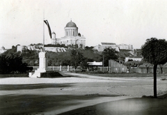 Szlovákia,Magyarország, Párkány,Esztergom, Szabadság tér, országzászló, a háttérben az esztergomi Bazilika., 1939, Vincent Till Baumgartner, Bazilika, Fortepan #225632