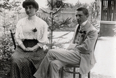 Romania,Transylvania, Hațeg, 1907, Csonka Sándor, lady, double portrait, sitting, flower on a lapel, blouse, gentleman, Fortepan #225664